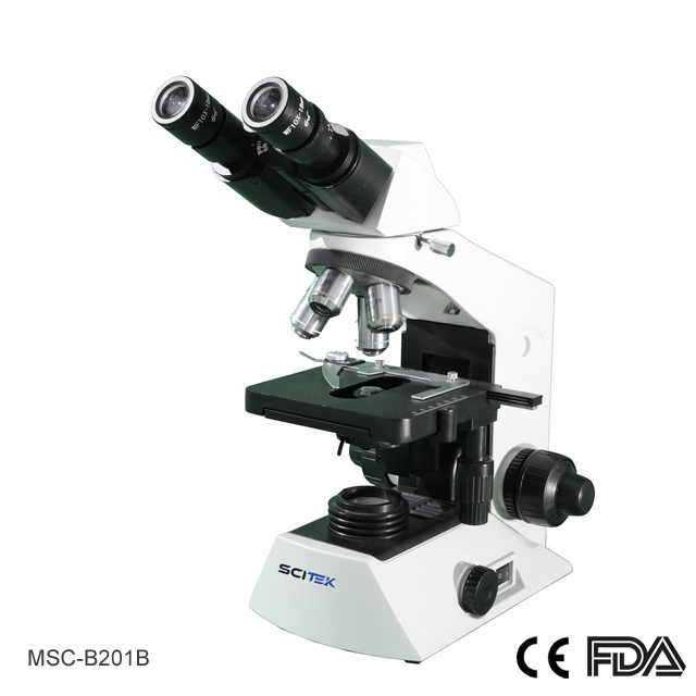 Microscopio biológico, cabeza binocular sin compensación