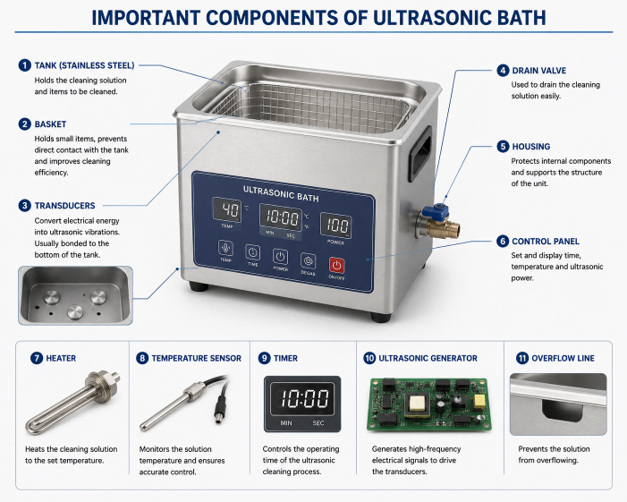 Componentes importantes del ba&ntilde;o ultras&oacute;nico(1)