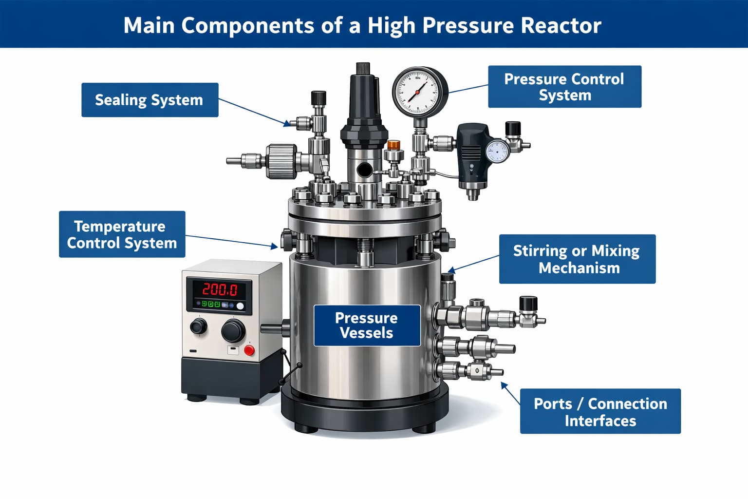 Componentes principales de un reactor de alta presi&oacute;n